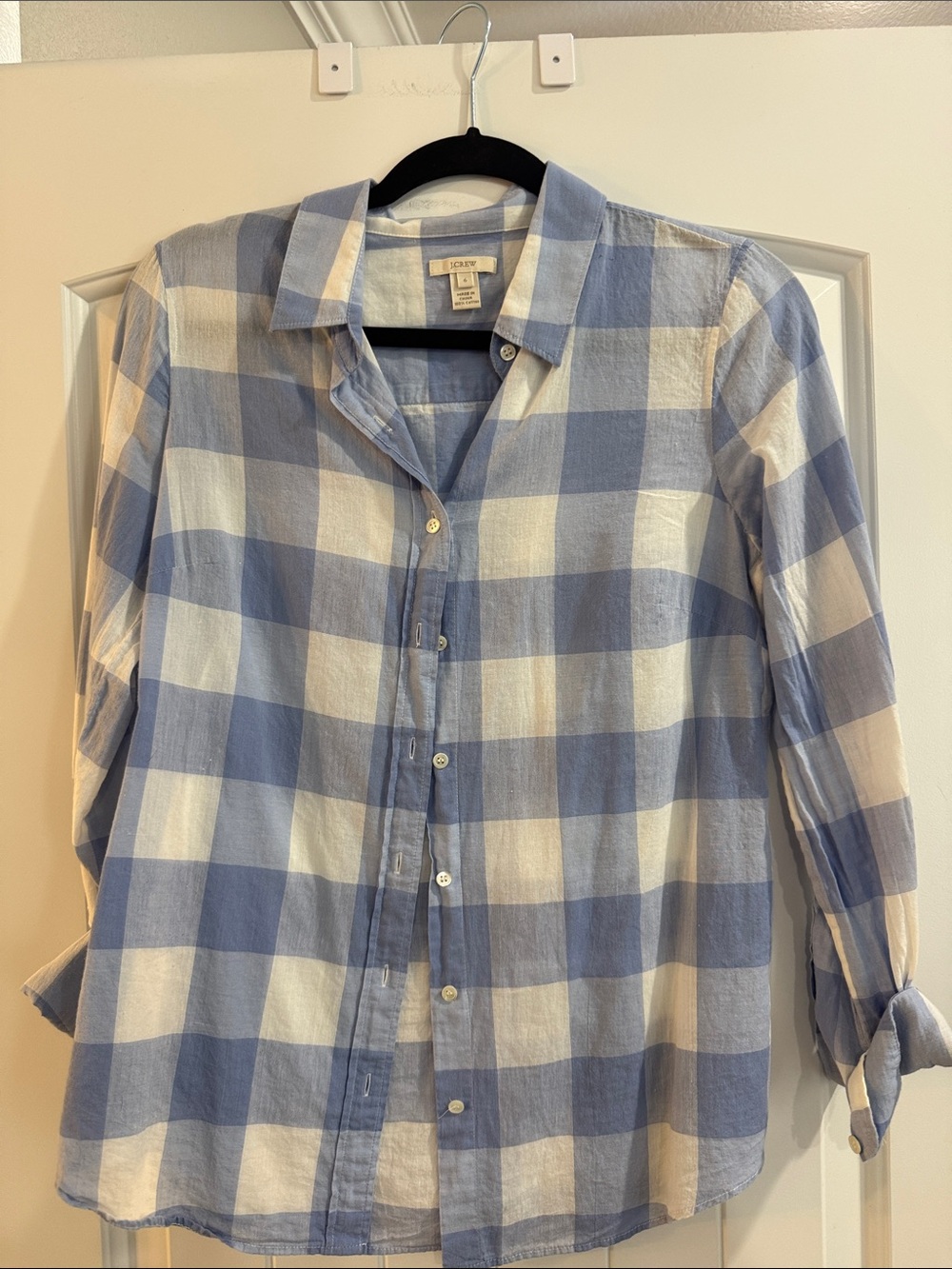 J. Crew Light Blue and White Buffalo Check Button-Down Shirt